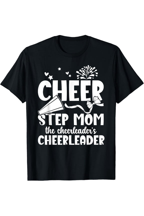 Retro Cheer Step Mom T-Shirt Funny Cheerleader Support Graphic Tee Cute Mother's Day Gift for Women