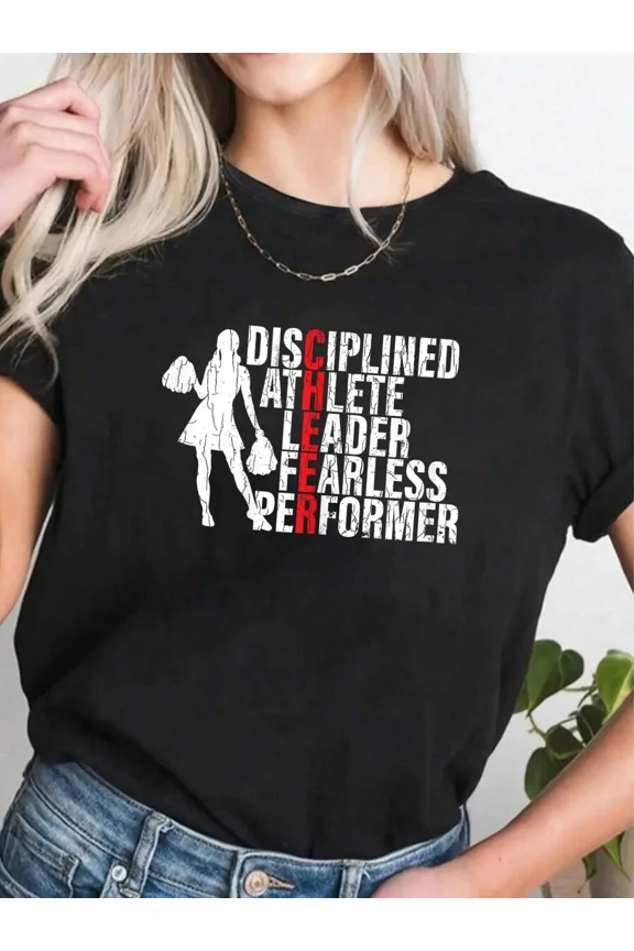 Retro Cheerleader Motivational Graphic Tee Disciplined Athlete Leader Fearless Performer Women's Sporty T-Shirt