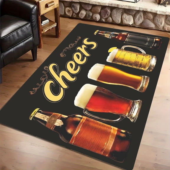 Retro Cheers Beer Glass Bottle Non-Slip Runner Mat, Bar Game Room Living Room Entryway Decor Rug for Beer Fans, Thanksgiving Christmas Gift