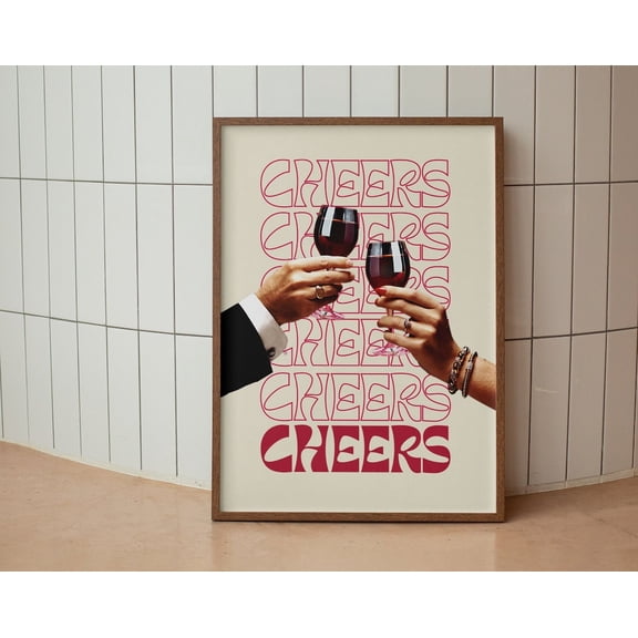 Retro Cheers Print • Bar Cart Art • Vintage Wine Glasses Toast • Elegant Fancy Alcoholic Poster • 60S 70S 80S Cocktail Wall Decor Wall Art, Modern Wall Decor, 8x12 UNFRAMED