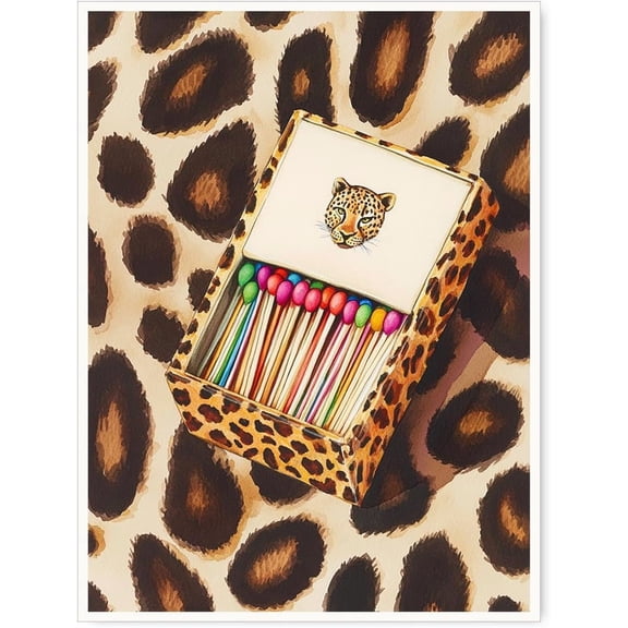 Retro Cheetah Matchbox Poster Y2K Animal Print Wall Art Leopard Match Strike Print Funky Dorm Room Decor for Bedroom Gallery Wall or Vanity Area-11x14Inch Ready to Hang (Unframed)
