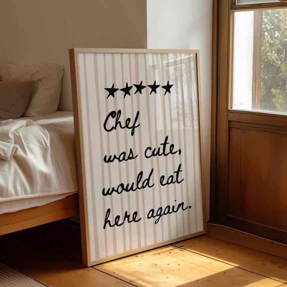 Retro Chef Was Cute Wall Art Stripe Kitchen Decor, Stretched Canvas Size 8x12