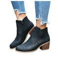 thumbnail image 1 of Retro Chelsea Boots Women Splice Leather Hollow out Chunky Stacked Heel Dress Fall Booties Pointed Toe Side Zipper Ankle Boots, 1 of 6