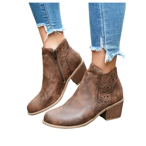 Retro Chelsea Boots Women Splice Leather Hollow out Chunky Stacked Heel Dress Fall Booties Pointed Toe Side Zipper Ankle Boots