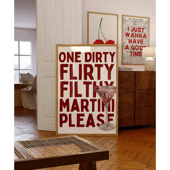 Retro Cherry Cocktail Print, Dirty Martini, Retro Drinks, Cocktail, Bar Cart Decor,, Fun Apartment Art #3179, Unframed Poster Size 8x12