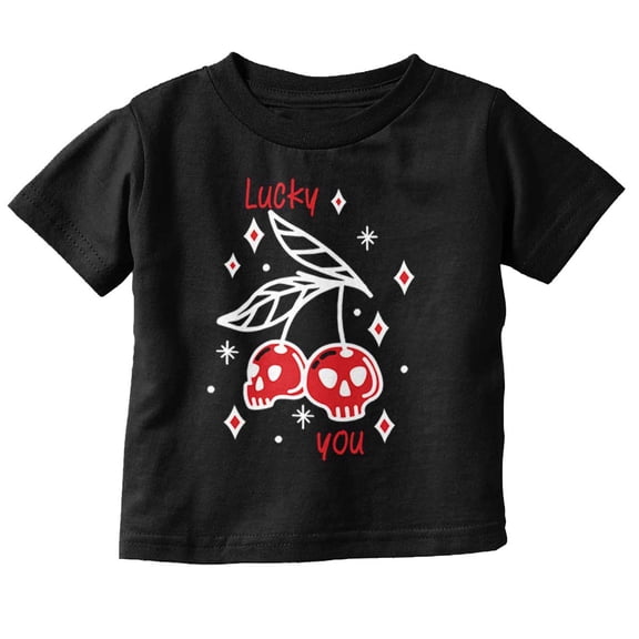 Retro Cherry Fruit Skulls Lucky You Toddler Boy Girl T Shirt Infant Toddler Brisco Brands 2T