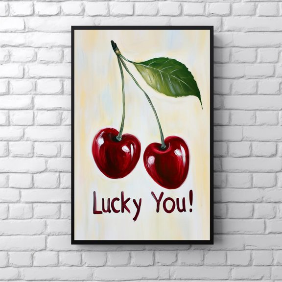 Retro Cherry, Lucky You, Vintage Fruit, Flirty Bedroom Decor, Trendy Apartment Cherries Wall Cute Dorm Poster, Wall Art