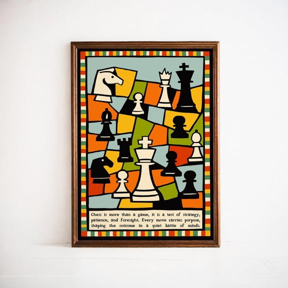 Retro Chess Abstract Wall Art Print, Vintage Board Game Decor