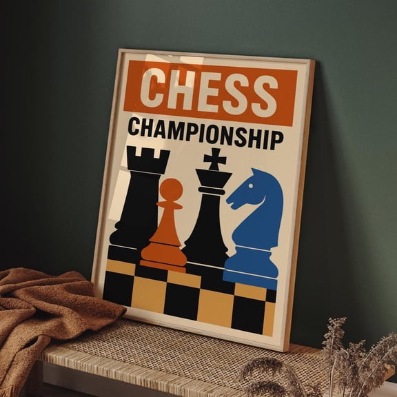 Retro Chess Championship Art Mancave Decor, Unframed Paper Poster 8x10in
