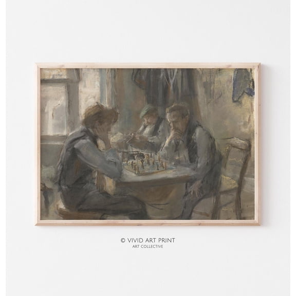 Retro Chess Match Wall Art, Vintage Muted Palette Chess Players Home Decor, Vivid Art Print Ih-343 Wall Art, Modern Wall Decor, 8x12 UNFRAMED