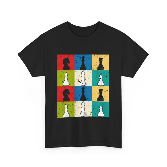 Retro Chess Pieces Grid Classic Strategy Board Game Player Nerd Unisex T Shirt, S-5XL