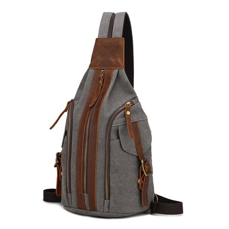 Retro Chest Bag Male Crazy Horse Leather Canvas Bag Multifunctional Single Shoulder Diagonal Bag European And American Backpack Men's Bag,Dark Grey