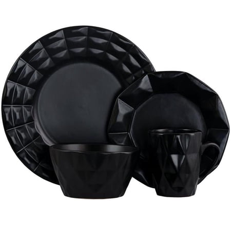 Retro Chic 16-Piece Glazed Dinnerware Set in Black