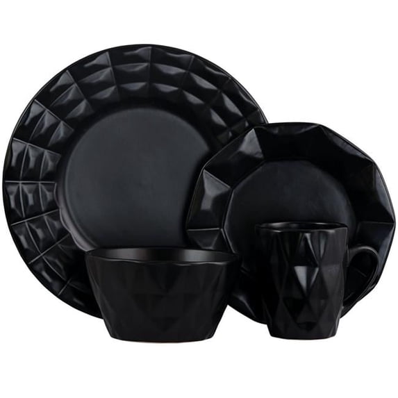 Retro Chic 16-Piece Glazed Dinnerware Set in Black