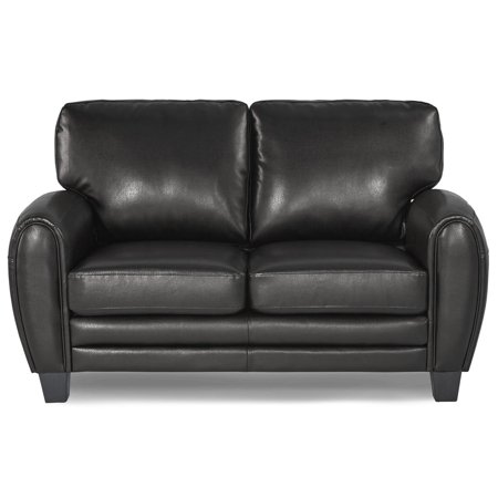 Retro Chic Black Faux Leather Loveseat