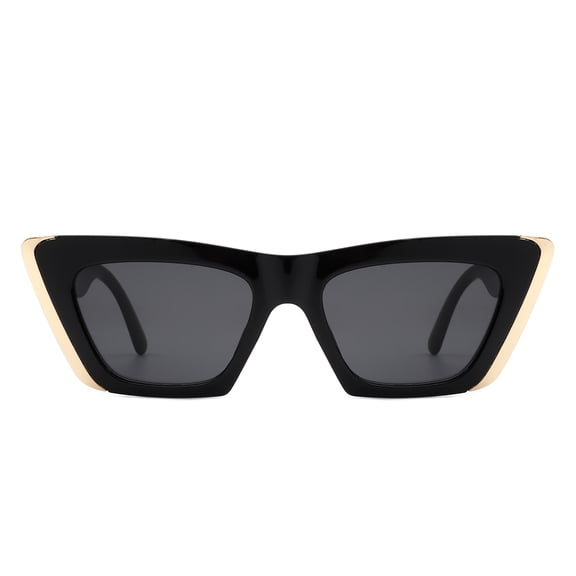 Retro Chic Cat Eye Sunglasses, Black Frame with Gold Accent & Dark Gray Lenses