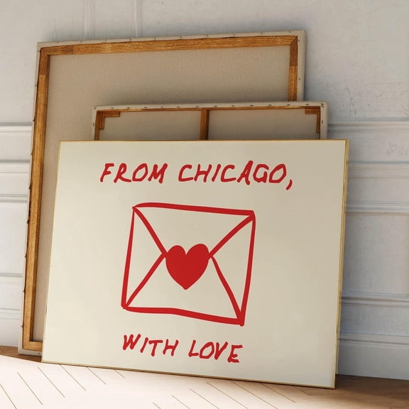 Retro Chicago Art Print: 'From Chicago With Love' Poster UNFRAMED PAPER POSTER, Home Decor, Vintage Gift, Living Room Dercor