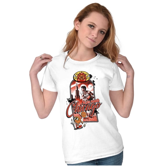 Retro Chicago Basketball Player Womens Slim Fit Graphic Tee Brisco Brands S