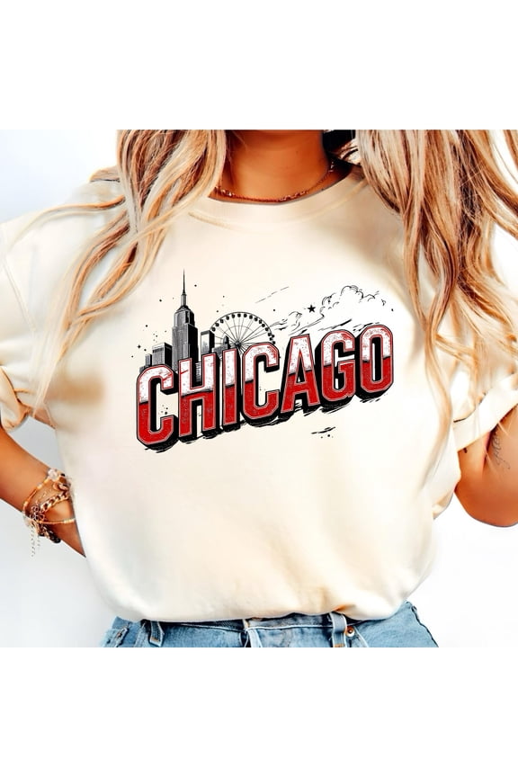 Retro Chicago City Shirt, Chicago Skyline Shirt, Urban Windy City Shirt, Vintage Chicago Typography, Ferris Wheel Cityscape Art