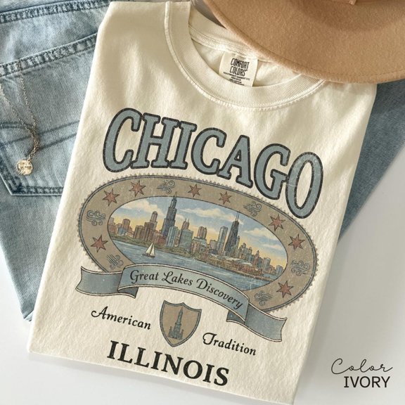 Retro Chicago Shirt 90S Style, Vintage Style Chicago T-Shirt, Retro Travel Shirt, Illinois Shirt, Vacation Travel Shirt, Nostalgic SAND Unisex S-5XL Hot Trending Shirt, Vintage Birthday Gift