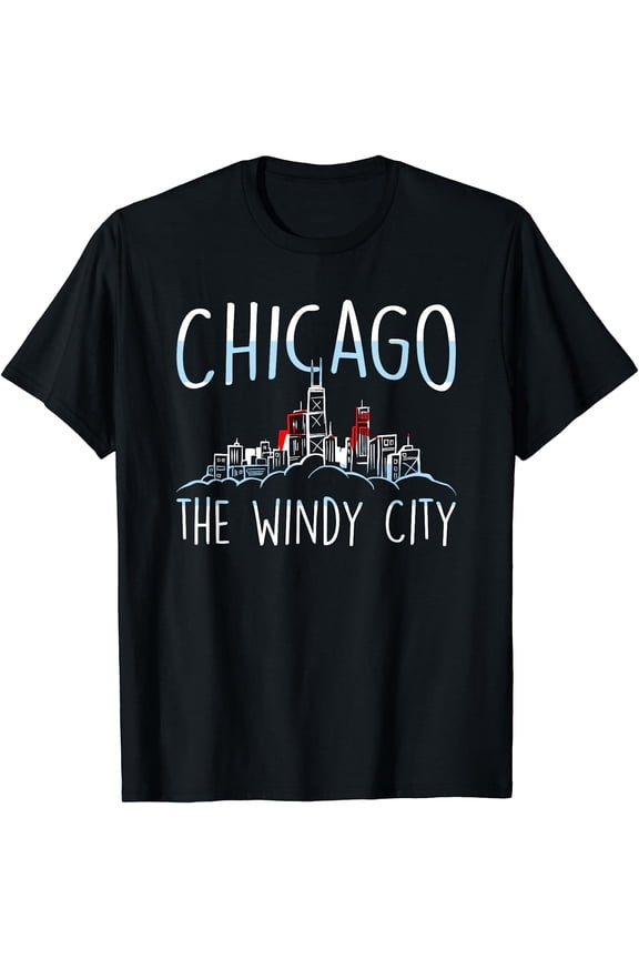 Retro Chicago Skyline Graphic T-Shirt Vintage The Windy City Illinois Souvenir Travel Tee for Men and Women Unisex Soft Cotton Short Sleeve Apparel