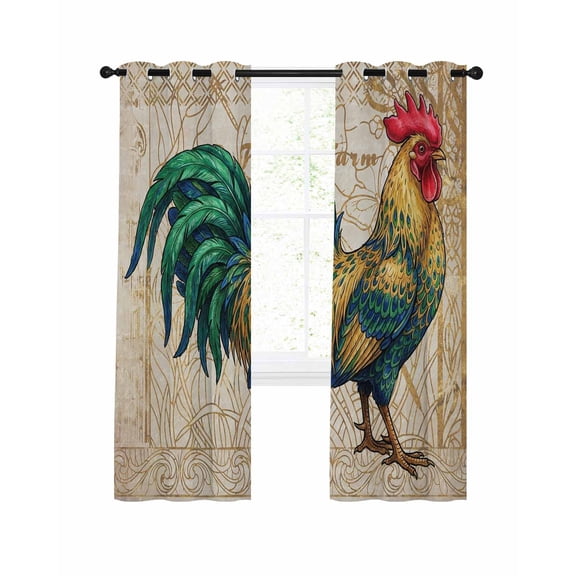 Retro Chicken Blackout Curtains 84 Inch Length Farm Rooster Animal Gold Plated Linen Texture Thermal Insulated Window Curtain Window Drapes 2 Panels for Bedroom Living Room 52"Wx84"L