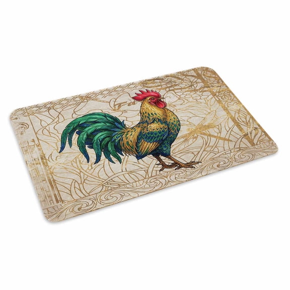 Retro Chicken Doormat Farm Rooster Animal Gold Plated Linen Texture Non Slip Low Profile Rubber Door Mat Washable Absorbent Indoor Front Door Mat Entryway Rug Entrance Carpet 16x24 Inch