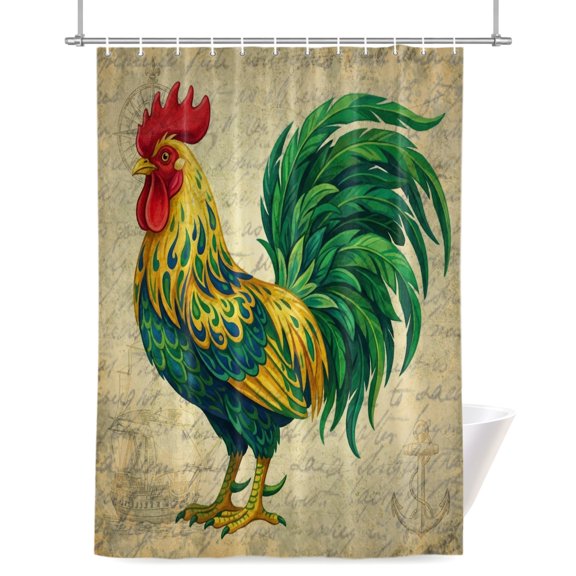 Retro Chicken Shower Curtains for Bathroom, Farm Rooster Vintage Paper Country Animal Waterproof Fabric Shower Curtain for Bathroom Bathtub Decoration, Machine Washable 36"x72"