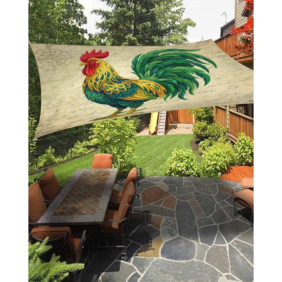 Retro Chicken Sun Shade Sail 14'X18' Farm Rooster Vintage Paper Country Animal UV Block Outdoor Sail Shades Breathable Waterproof Rectangular Sunshade for Patio Garden Pool Pergola Porch