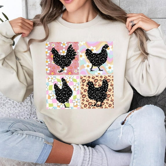 Retro Chicken Sweatshirt, Boho Chicken Shirt, Chicken Lover Sweatshirt, Farm Life Sweatshirt, Floral Spring Sweatshirt, Chicken Mama Shirt for Women