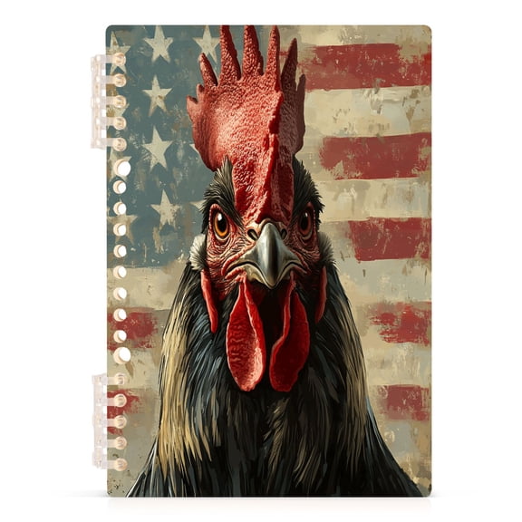 Retro Chicken with American Flag Notebooks 1-subject Journal 60 Sheets A5 College Ruled Paper Detachable Ring 8.3"x5.7"