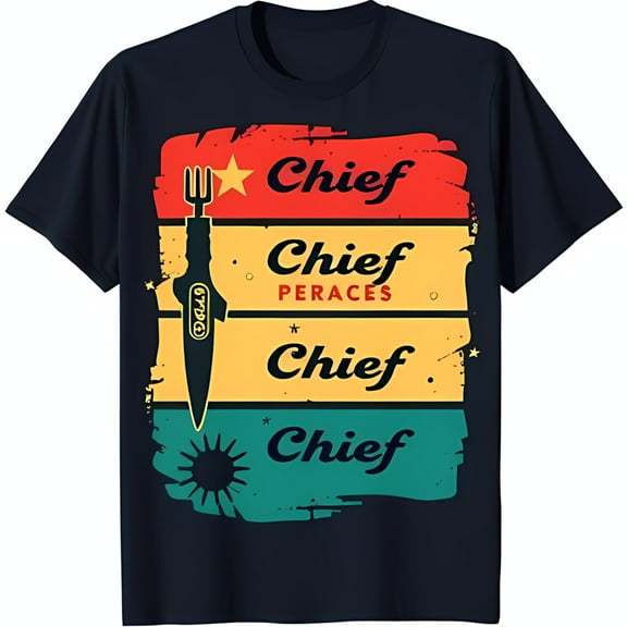 Retro 'Chief' Graphic Black T-Shirt with Colorful Designs Star & Sun