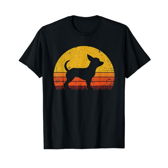 Retro Chihuahua Men Women Kids Dog Mom Dad Chihuahua Cotton T-Shirt Black