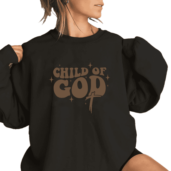 Retro Child of God Brown Letter Print Tops for Women Classic Inspirational Faith Based Sweatshirts Long Sleeve Christian Shirts Casual Pullover for Holiday Black,3XL