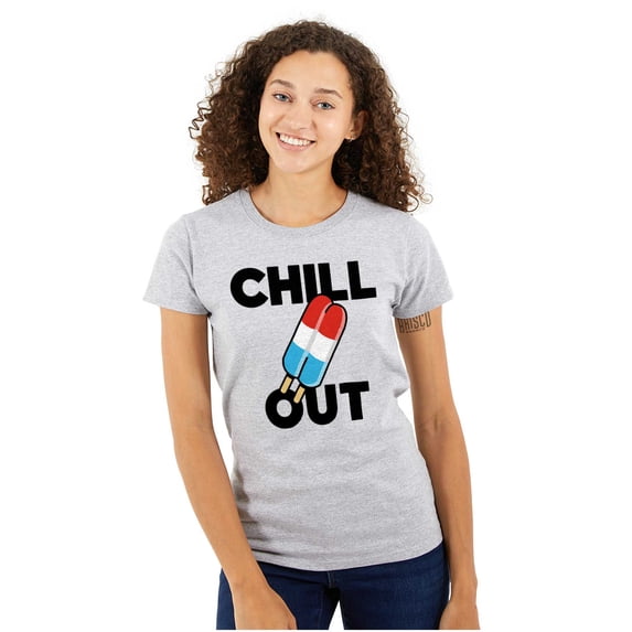 Retro Chill Out Food Pun Popsicle Womens Slim Fit Graphic Tee Brisco Brands L