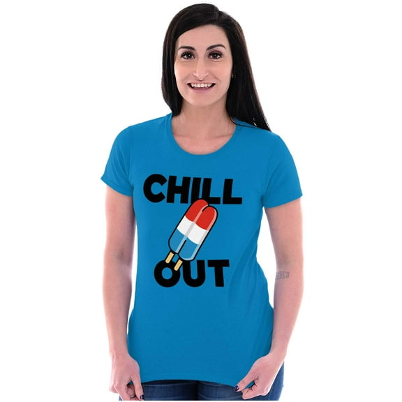 Retro Chill Out Food Pun Popsicle Womens Slim Fit Graphic Tee Brisco Brands X