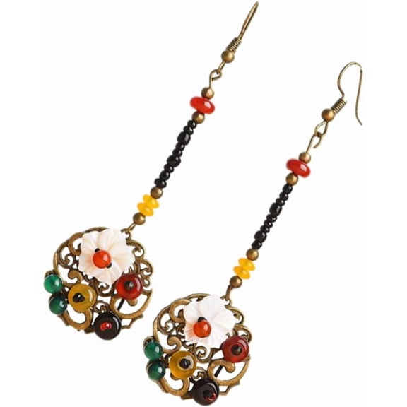 Retro Chinese Style Shell Flower Ear Drops Lightweight Long Ear Danglers for Women Party Wedding Jewelry