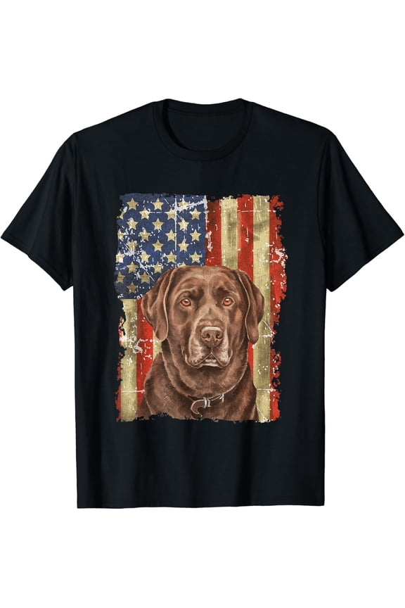 Retro Chocolate Lab With Usa Flag Chocolate Lab Dad Mom T-Shirt