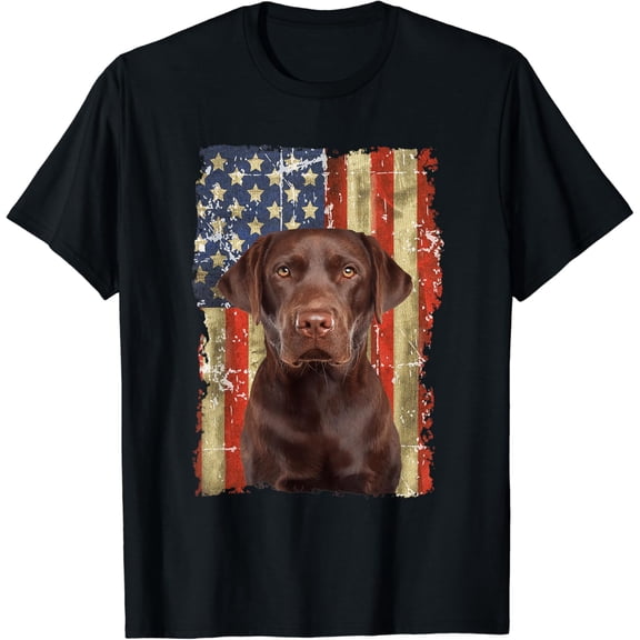 Retro Chocolate Lab With Usa Flag Chocolate Lab Dad Mom Version Two T-Shirt