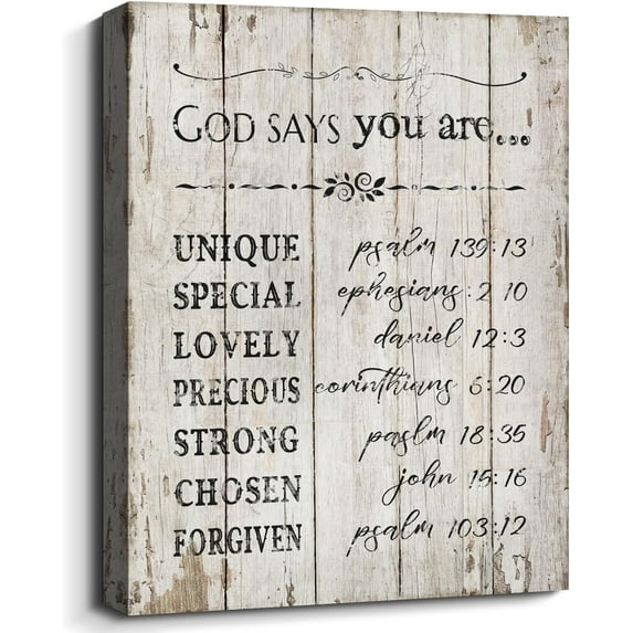 Retro Christian Bible Verses Wall Decor God Says You Are Canvas Wall Art Inspirational Encouraging Quotes Poster Prints for Religious Study Room Bedroom Home Office Décor Framed Art 12x16 Inch