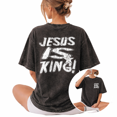 thumbnail image 1 of Retro Christian Faith Over Fear Cross Wash Print Tshirt S-2XL Vintage Black Graphic Tees Gift Shirts for Faith Fan Tops, 1 of 4