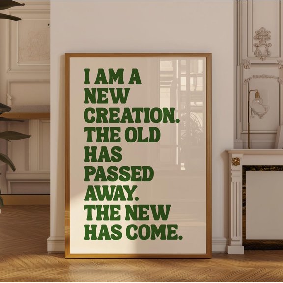 Retro Christian Modern Scripture Green Faith New Creation Typography Wall Art Unframed Paper Print