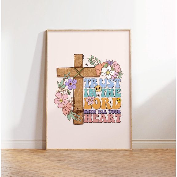 Retro Christian Wall Print Proverbs Bible Verse Faith Scripture Art, Unframed Canvas 8x10in