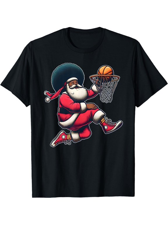 Retro Christmas African American Santa Claus Basketball Dunk T T-Shirt