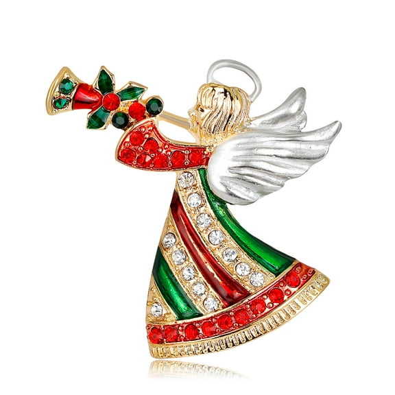 Retro Christmas Angel Angel Blowing Horn Santa Green Red Enamel Holiday Pin Brooch Jewelry for Women Daily Wear