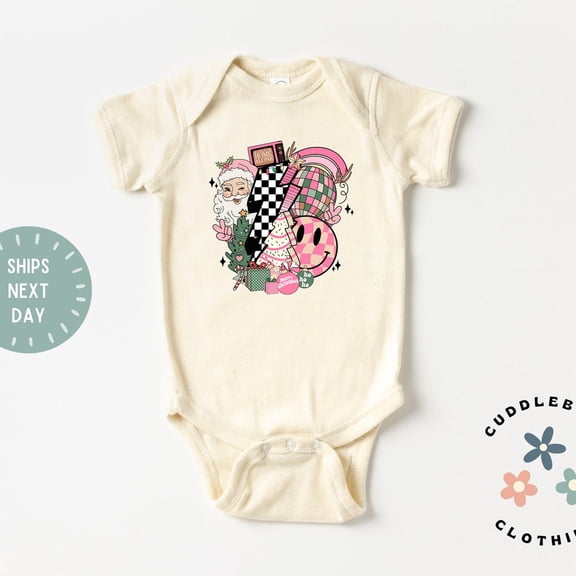 Retro Christmas Baby Bodysuit, Christmas Collage Favorite Things, Baby's First Christmas, Holiday Baby Gift