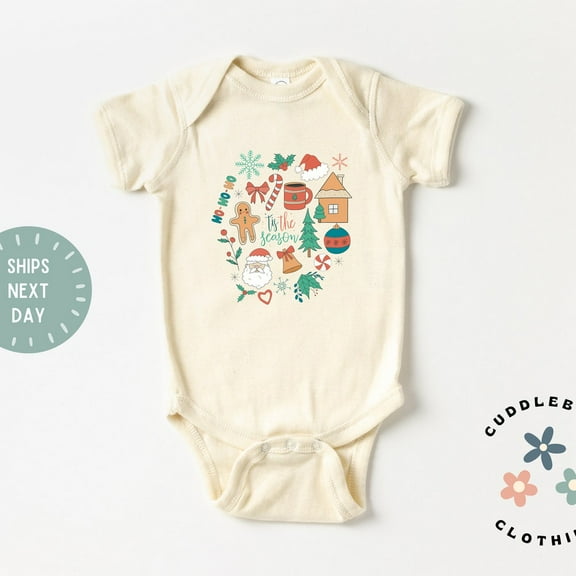 Retro Christmas Baby Bodysuit, Christmas Doodles Baby Bodysuit, Baby's First Christmas, Baby Gift