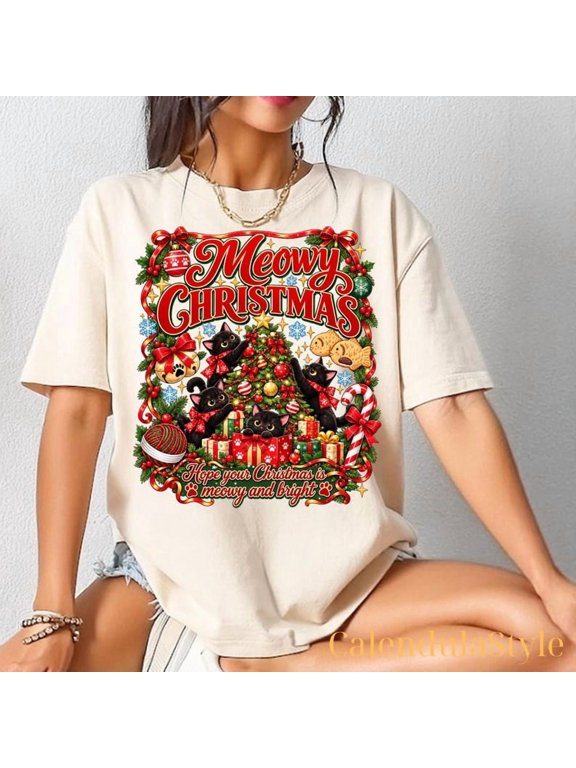 Retro Christmas Cat Shirt, Holiday Cat Gift, Funny Cat Lover Christmas Tee, Winter Cat, Holiday Cat Gift, Funny Cat Lover Gift