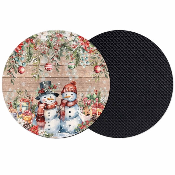 Retro Christmas Coasters Set of 2, Absorbent Coasters for Drinks, Xmas Snowman Poinsettia Snowflakes Floral Coaster for Desk Coffee Table Protection, Home Decor House Warming Gifts 4"