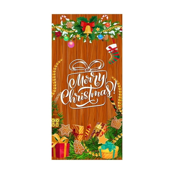 Retro Christmas Door Cover, Merry Christmas Decorations Door Banner, for Front Door Home Indoor Decor, 72.83x35.43 inch